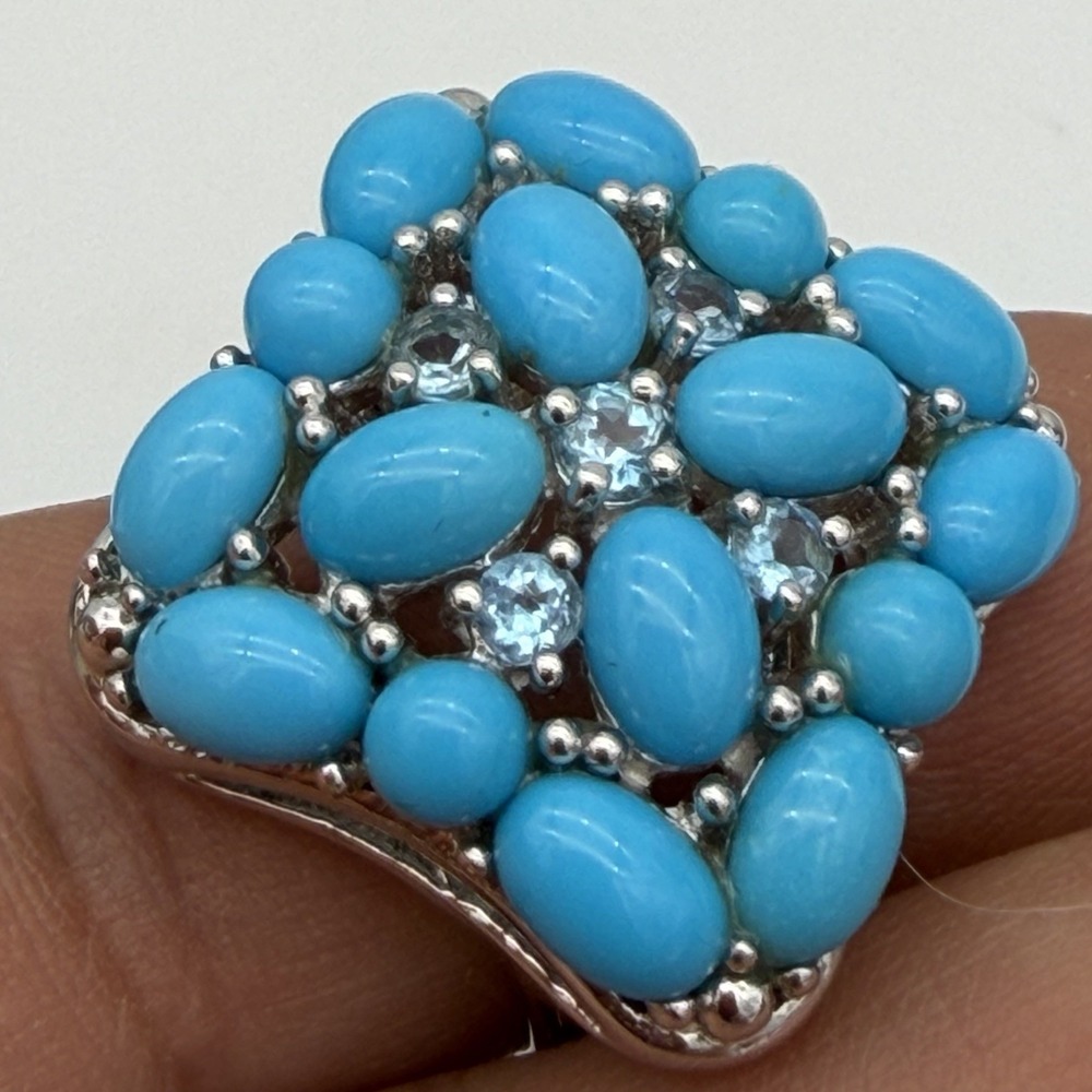 Vtg QVC NF Turquoise Blue Topaz 925 Sterling Silver Ring Huge Statement Sz 7